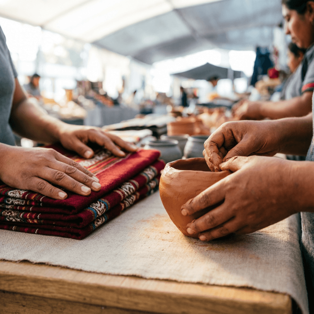 Comerciantes trabajando en un mercado mexicano